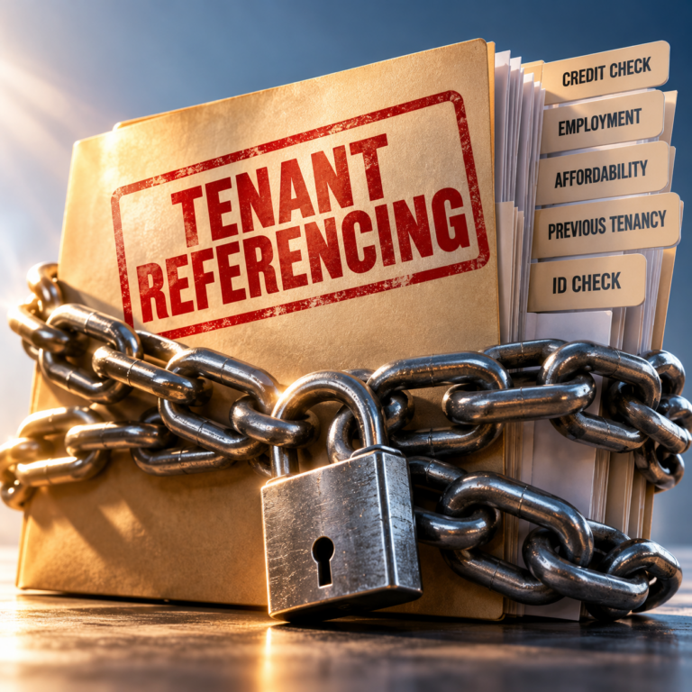 Tenant referencing file secured with chains and a padlock, highlighting stricter checks under the Renters’ Rights Act