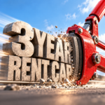 Bolt cutters breaking “3 Year Rent Cap” text to illustrate Green Party proposals to limit private rent rises