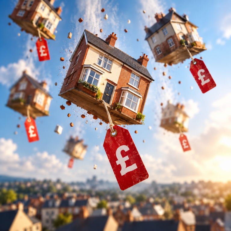 UK homes with pound price tags illustrating September’s fall in house prices