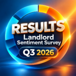 Property118 Landlord Sentiment Survey Q3 2026 results graphic with blue and orange circular design.