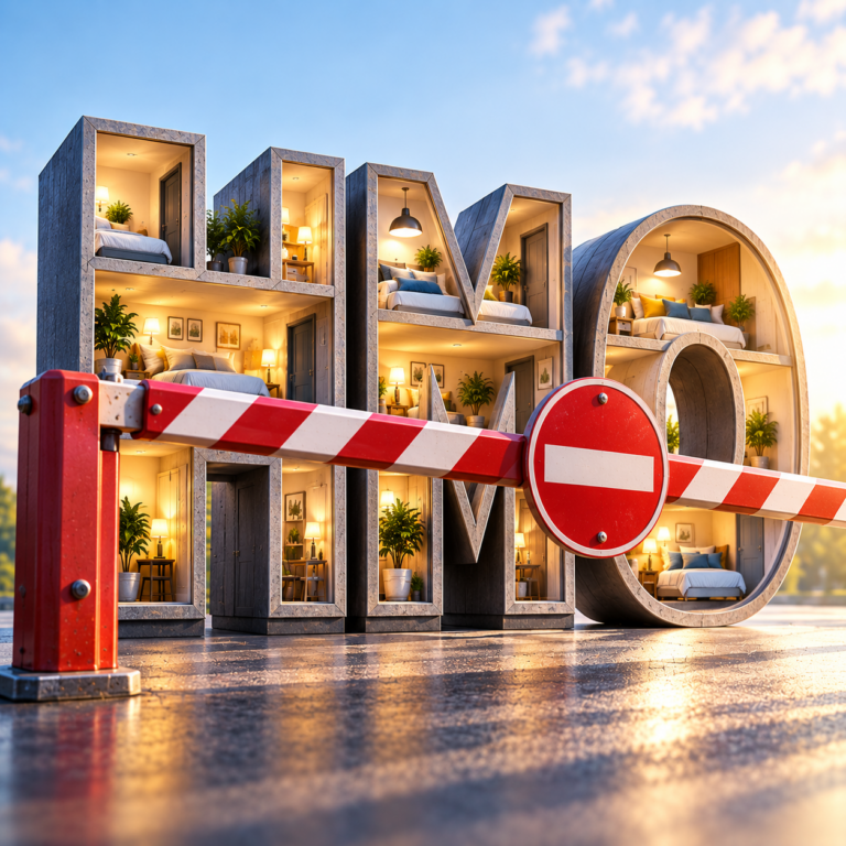 HMO homes behind a restriction barrier, representing tighter regulation amid pressure on UK rental supply
