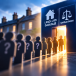 Landlords queue towards a landlord database and ombudsman, highlighting low awareness of Renters’ Rights Act requirements.