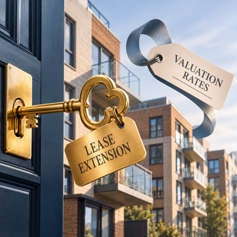 Lease extension valuation concept illustrating government decisions on leasehold costs and freehold purchases.