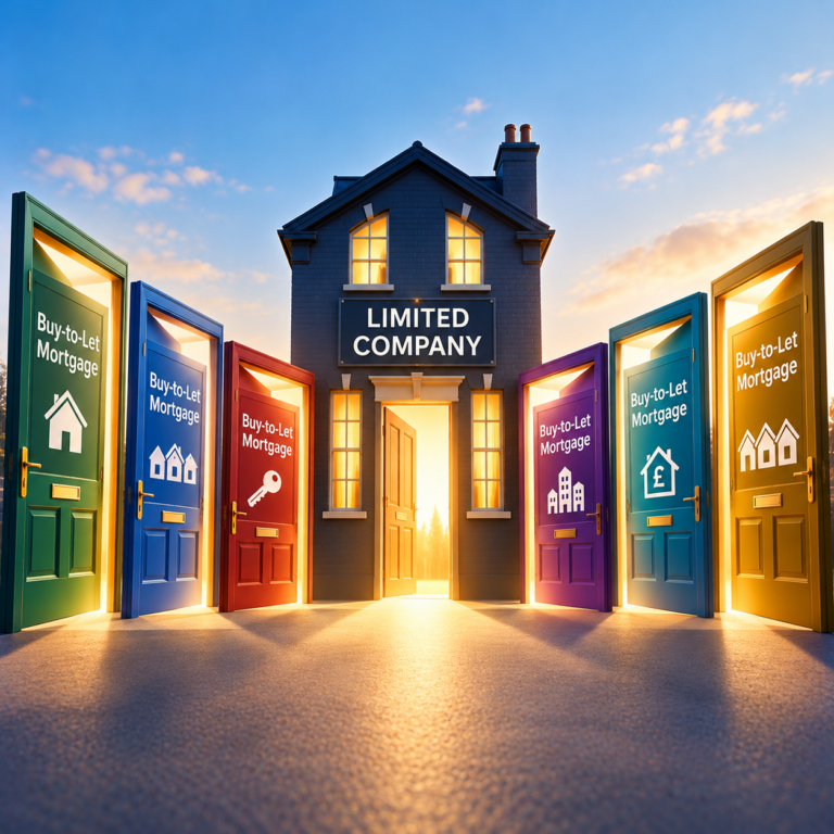 Limited company property surrounded by buy-to-let mortgage doors, representing wider financing options for landlords.