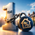 One-year fixed buy-to-let mortgage represented by a chained number one and house percentage padlock.