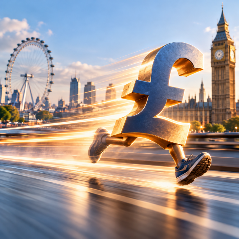 Running pound symbol against a London skyline illustrating rising rental demand and landlords returning to the market.