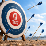 Arrows missing a target marked 1.5 million homes, illustrating the government's projected 500,000-home shortfall.