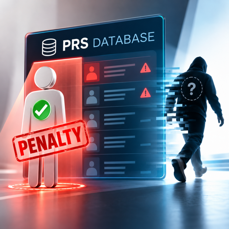 PRS Database illustration showing compliant landlords facing penalties while rogue landlords avoid registration.
