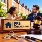 PRS Ombudsman sign and legal gavel representing the new landlord redress scheme under the Renters’ Rights Act.