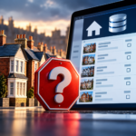 UK rental properties beside a database screen and question mark highlighting landlord registration and renewal dates.