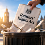 Torn Renters’ Rights Act document being discarded outside Parliament amid debate over its future