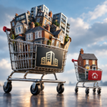 Shopping trolleys filled with rental properties illustrate the divide between company and personal-name landlords.