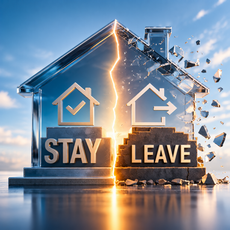 Split house showing stay or leave choices facing single-property landlords considering exiting the rental sector.