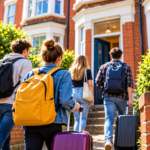 Students with backpacks and suitcases entering a rental house amid changes to student lettings under the Renters’ Rights Act.
