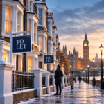 Snow-covered London rental properties with To Let signs near Westminster as tenant demand slows in the capital.