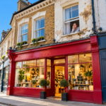 Woman looking out of a residential flat above a high street shop in a mixed-use property with visible exterior deterioration.